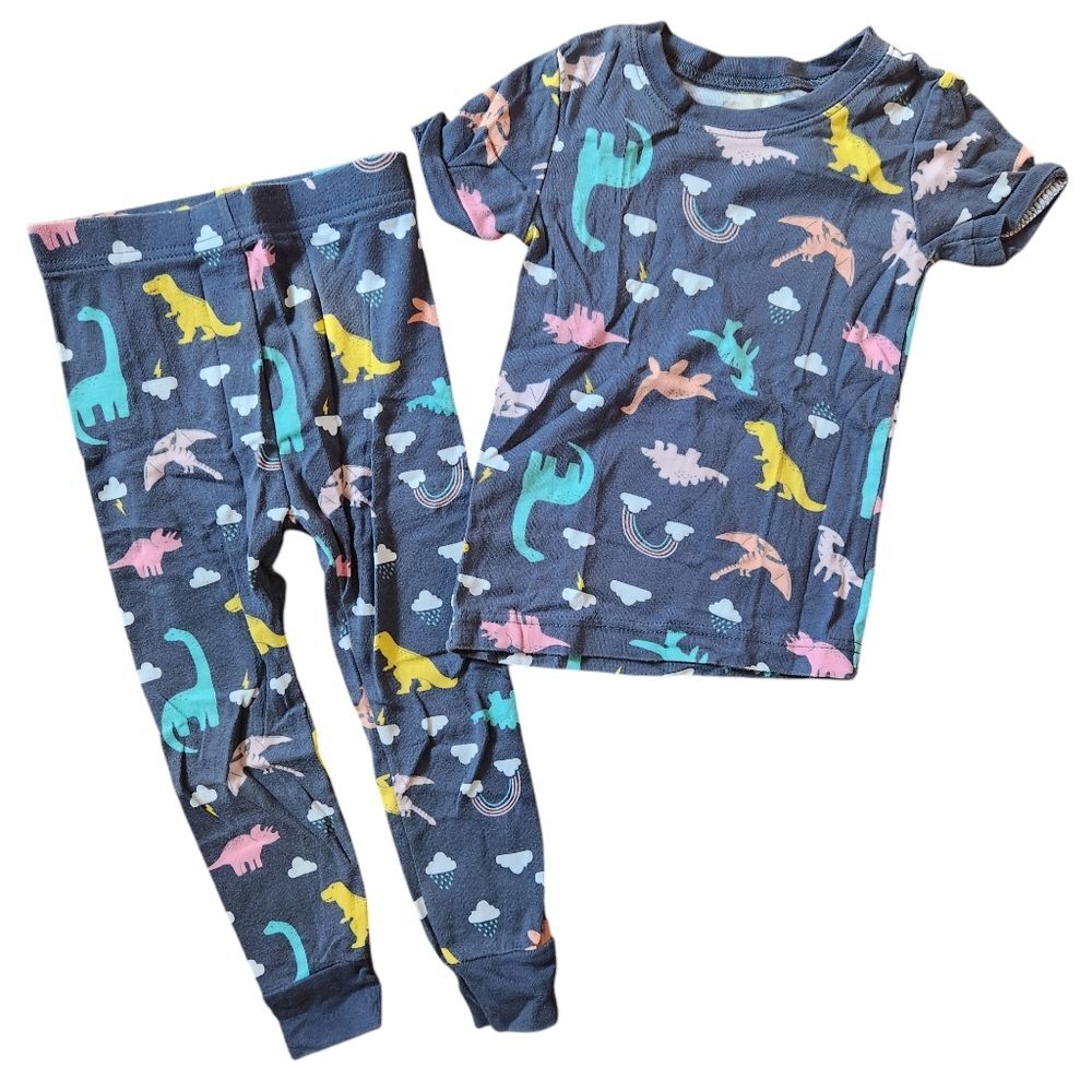 Old Navy Girls Short Sleeve Dinosaur & Rainbows 2-Piece Pajama Set Size 3T